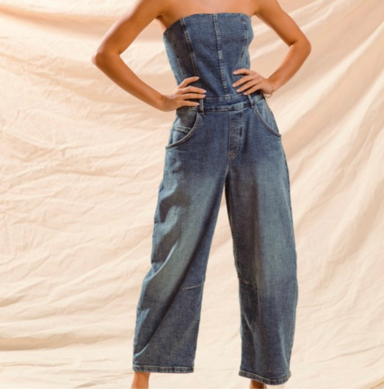 Strapless Denim Romper