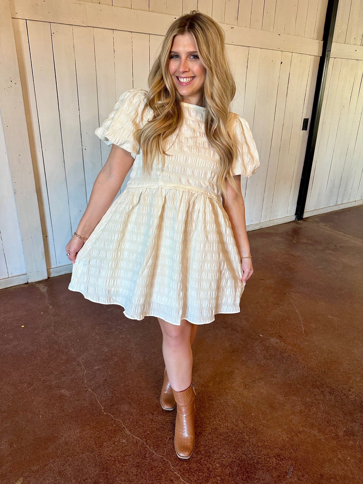 Textured Babydoll Mini Dress