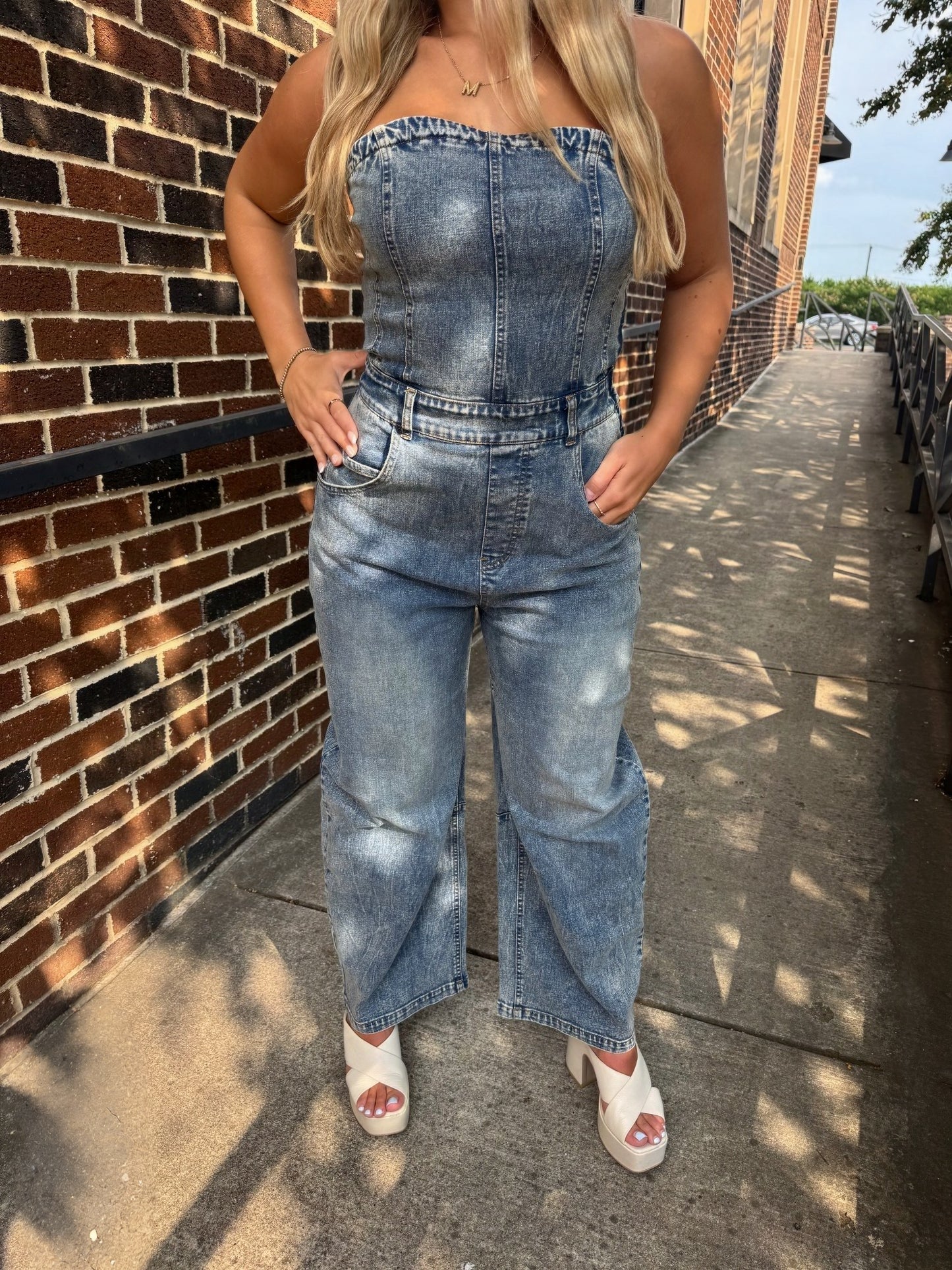 Strapless Denim Romper