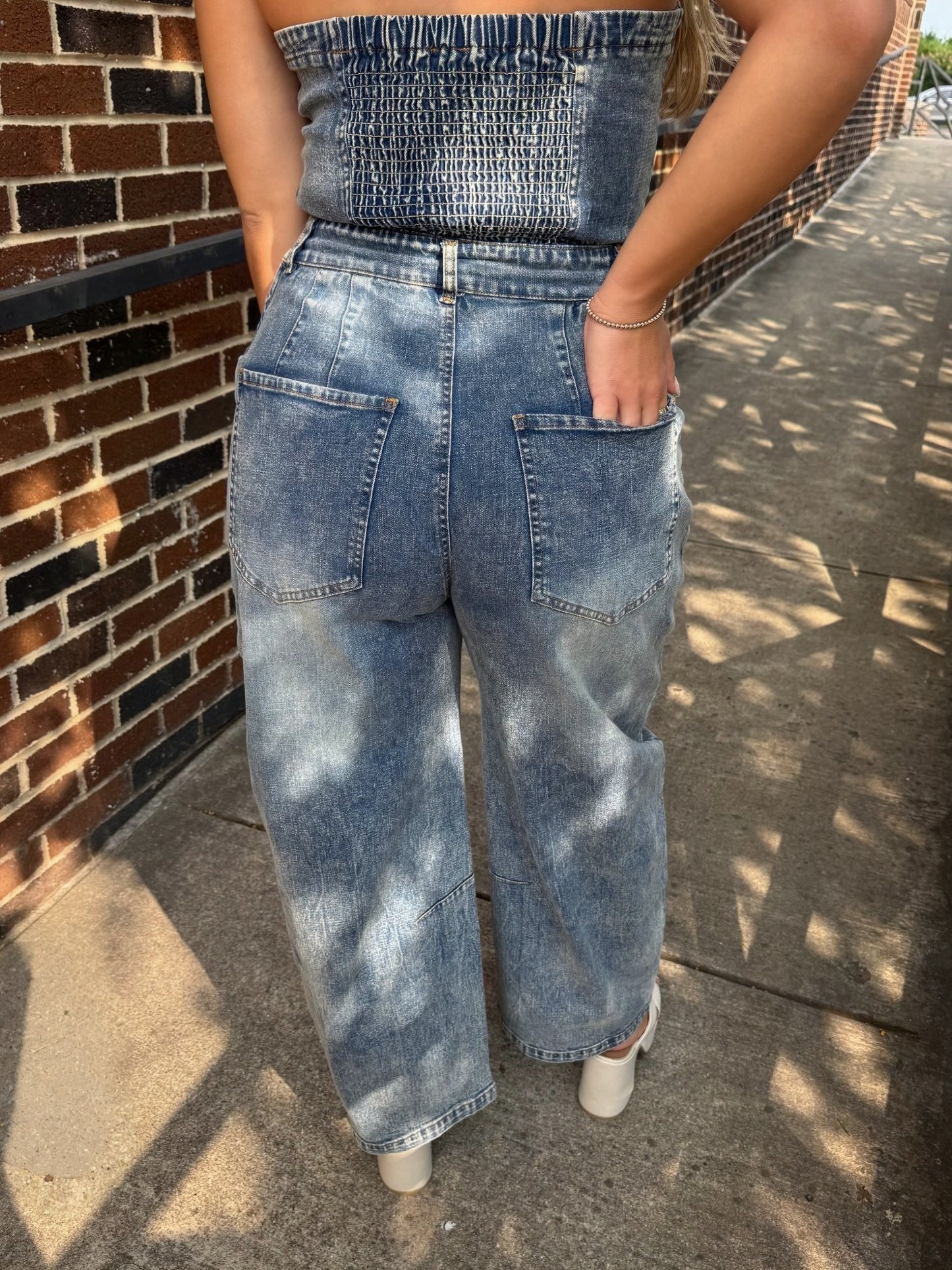 Strapless Denim Romper