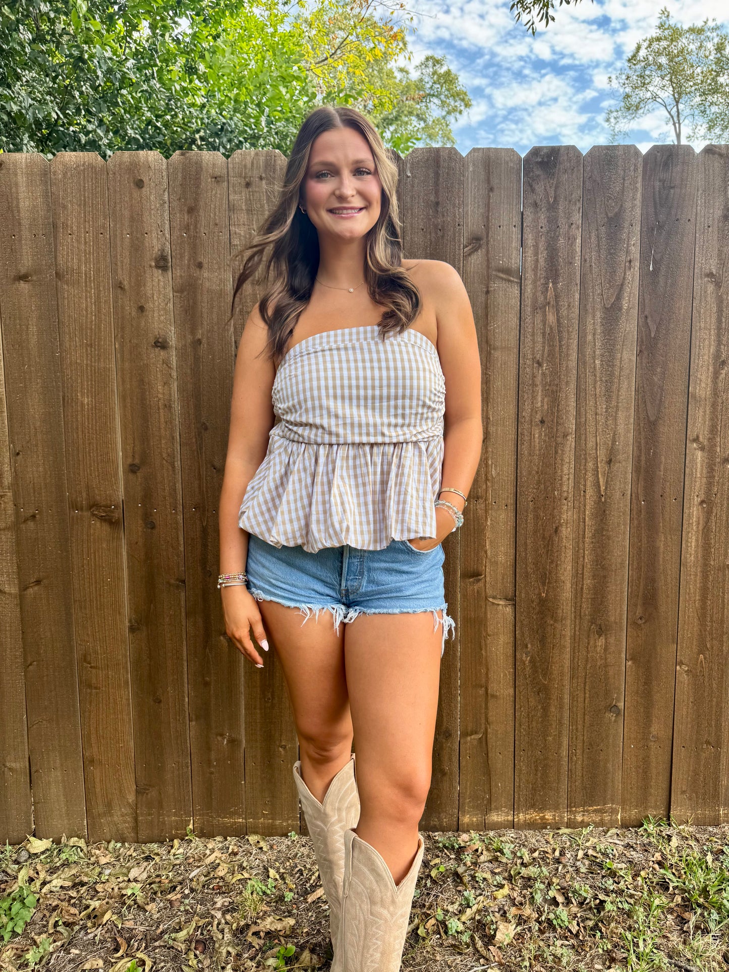 Gingham Bubble Tube Top