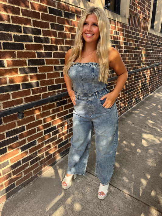 Strapless Denim Romper