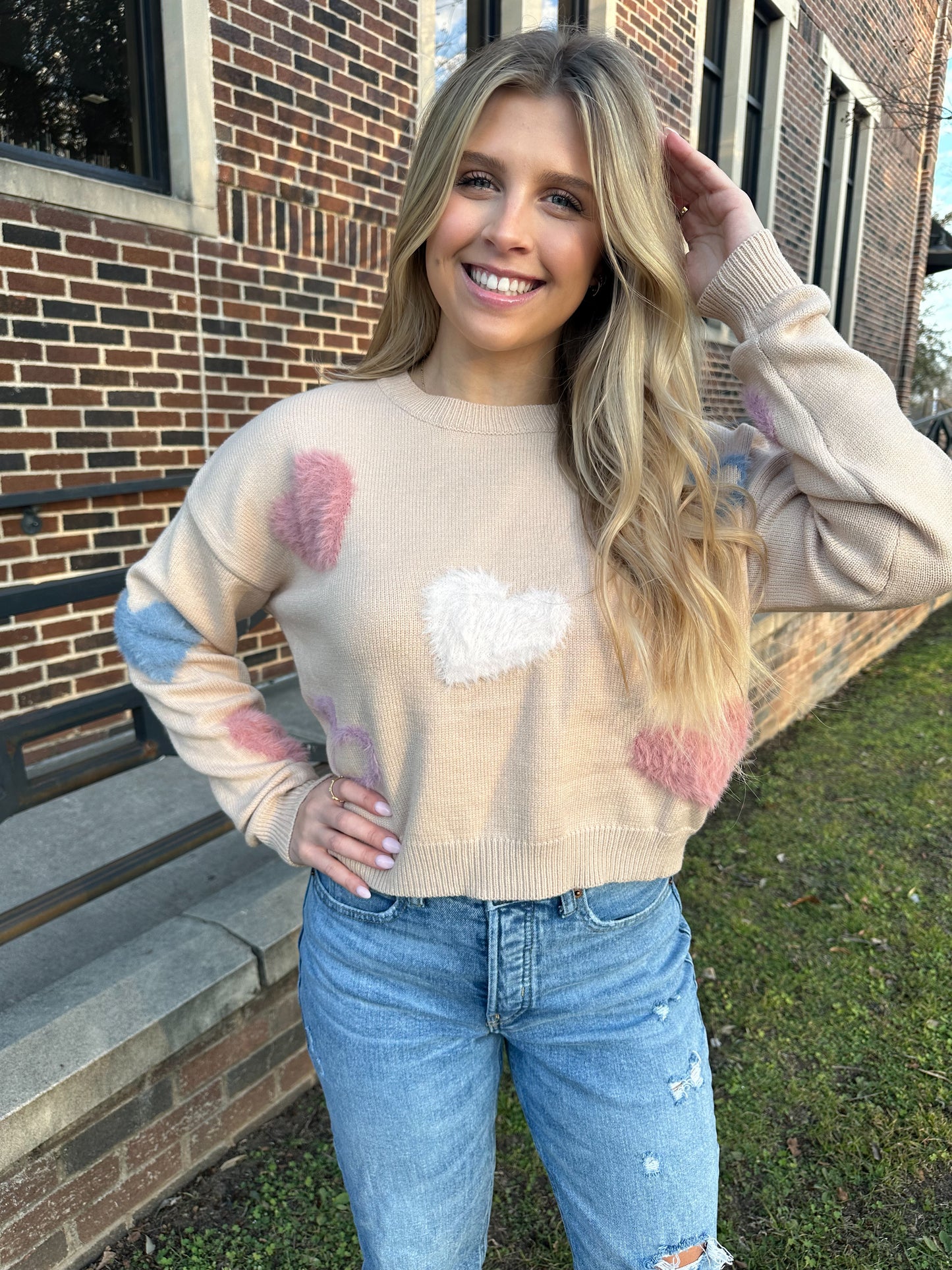 Heart of Fuzz Knit Crewneck Sweater
